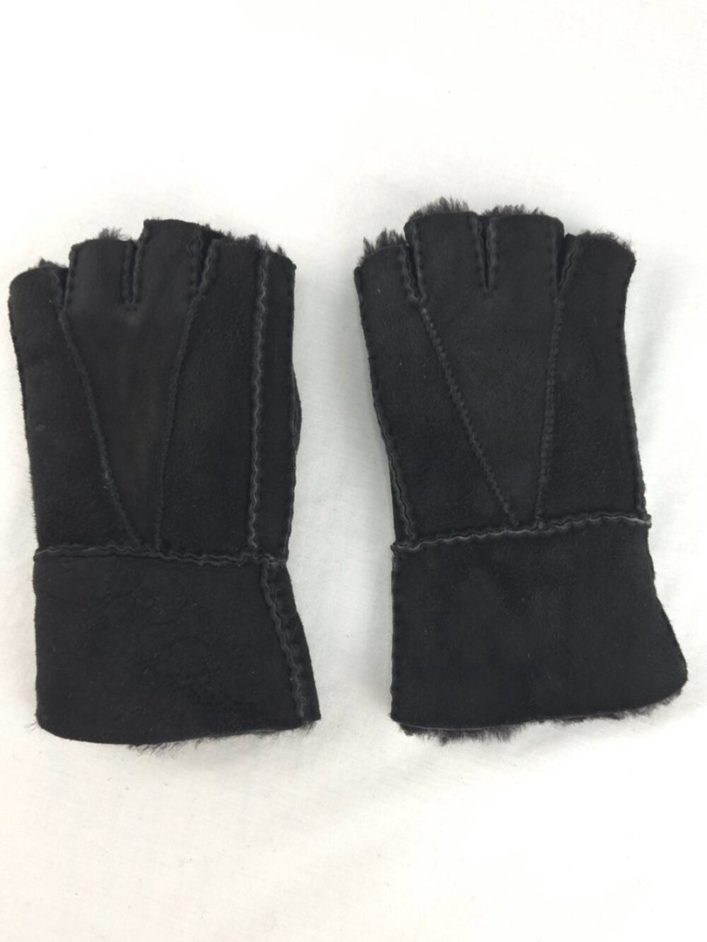 Portolano Black Fingerless Gloves Faux Suede & Fur Size Medium
